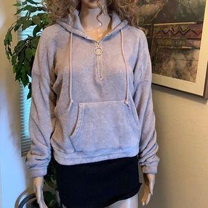 Jacket,  plush gray hoodie hand pouch in front Sz small